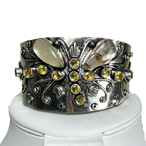 Vintage Style 925 Golden Rutile Quartz Gemstone Bangle Bracelet